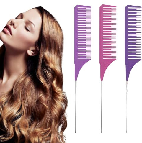 3 Stücke SträHnenkamm,Strähnchen Comb 3 Farbe Stielkamm Nadelstiel Friseur Kamm,Professionelle Antistatische Highlight Kamm Für Haare Melieren Und Färben Styling