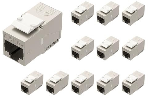 FGB Connettore RJ45, Cat6a Keystone, modulo di accoppiamento schermato Keystone Jack con chiusura integrata, connettore di rete Ethernet modulare per prolunga cavo Ethernet (12 pezzi)