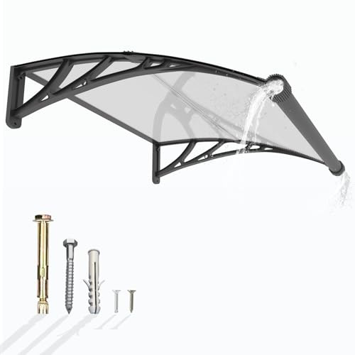GUANSU-CN Auvent de Porte d'entrée, 100x80 cm Toit Marquise Extérieur en Polycarbonate, Abri Anti-Pluie et Anti-UV pour Terrasse & Balcon