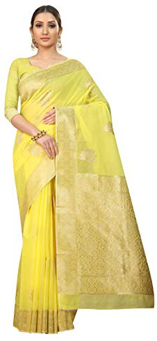 Aashita Creations - Sari de algodón dorado para mujer, amarillo, talla única