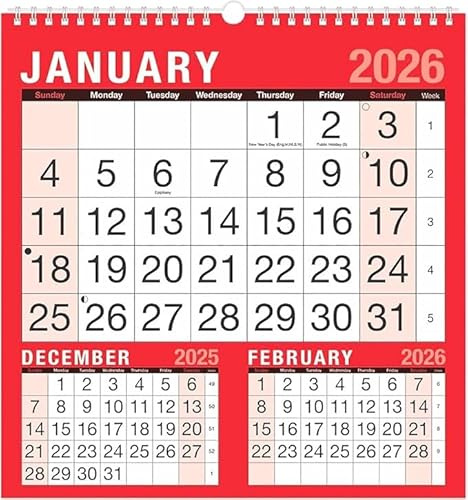 2026 Calendar, A4 Large 3 Month To View Spiral Bound Wall Planner for Home Business Office School 1 January 2026 to 31 December 2026 Planners & Personal Organisers,