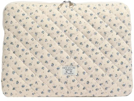 CHAMAIR Puffy Laptop Sleeve 15 Inch Cute Laptop Case Floral Quilted Laptop Sleeve Cute Aesthetic Cover Case 14'' 15'' (Blue 15in)