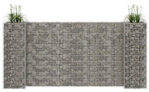 ShGaxin Jardinera de gaviones Forma de H, Huerto Urbano Terraza, Huerto En Casa, Tierra Huerto Urbano, Huerto Vertical, Mesa De Cultivo, Alambre de Acero 260x40x120 cm