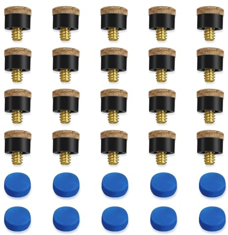 LICQIC 30 Pcs Cue Tips, 10 mm Pool Queue Tips, with Plastic Storage Box for Pool Cues and Snooker, 20 Pcs Brown and 10 Pcs Blue