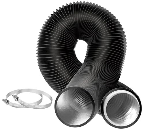 PVC Aluminium Foil Flexible Ventilation Ducting with 2 Clamps, 150mm*5M Air Ducting Tumble Dryer Vent Hose Black for Universal Tumble Drier, Cooker Hood, Extractor Fan