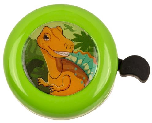 MIJOMA Kinder Fahrradklingel – Bunte Metall-Klingeln mit Dinosaurier-Motiven – Langlebig, laut und einfach zu montieren (Grün)