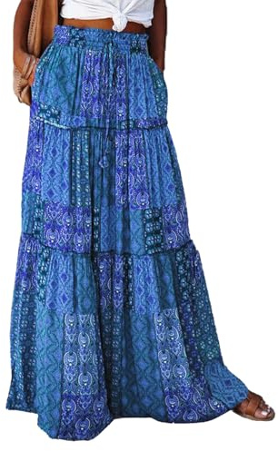 JENJON Donna Gonna Lunga Stampata Bohémien 2 in 1 Abito da Spiaggia Casual Estivo Elegant Vita Alt Gonna