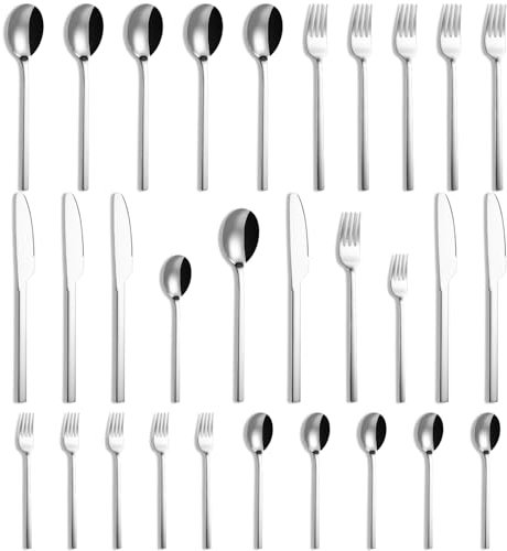 Besteck Set 6 Personen, 30 teilig Essbesteck Set inkl. Messer, Gabel, Löffel, Rostfrei Und Langlebig, Spiegelpoliert, Spülmaschinengeeignet, Besteck Edelstahl Ideal Für Haushalt Und Gastronomie