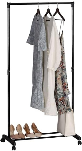 Miroytengo Burro de ropa perchero de Estancia Moderna en color Negro con ruedas y 2 barras para zapatos 75x157x42 cm