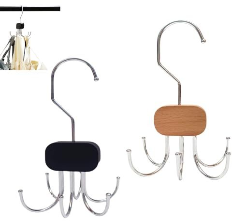 2Pcs Belt Hanger for Clothes Space Savers Storage Solutions, Belt Hanger for Wardrobe Saving Closet Storage for Ties, Bags, Hats(Natural Wood Color, Black)