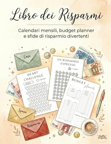 Libro dei risparmi: Calendari mensili, budget planner e sfide di risparmio divertenti