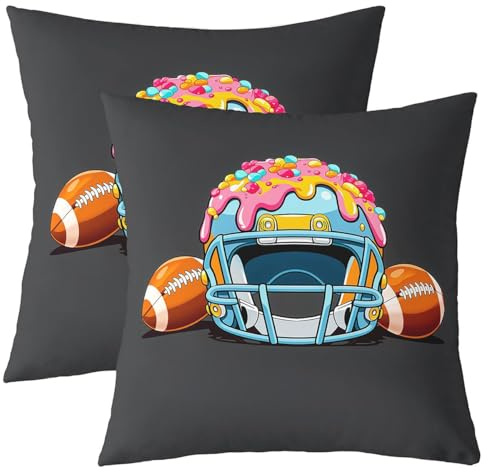 Loussiesd Fotboll prydnadskuddöverdrag set med 2 45 x 45 cm amerikansk fotbollshjälm dekorativt örngott flickor dunuts strössel kuddöverdrag för soffa bäddsoffa rugby sport kuddfodral heminredning