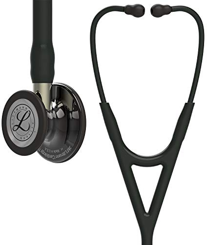 3M Littmann Cardiology IV Stethoskop für die Diagnose, 6204, hochglänzendes Smoke-Finish Bruststück, schwarzer Schlauch, champagnerfarbener Schlauchanschluss und schwarzer Ohrbügel, 69 cm