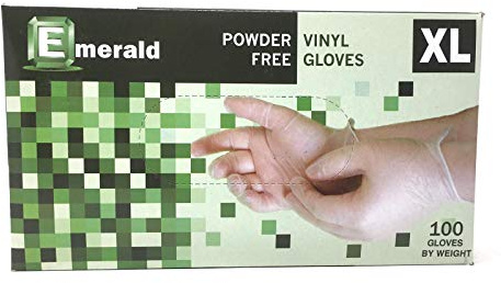 Emerald Vinyl Powder Free Gloves Latex Free Rubber - in Stock - Disposable, Ultra-Strong, Food Handling Use, Cleaning - No Powder - Ambidextrous - Size X-Large)