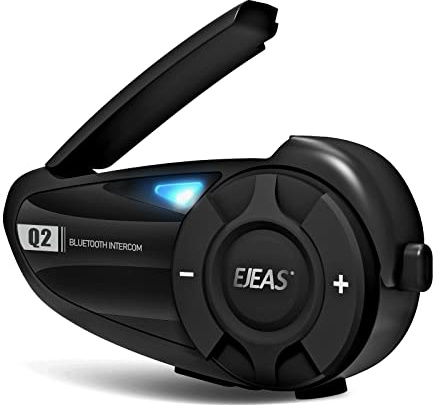 EJEAS Q2 Intercomunicador Casco Moto, Intercom Bluetooth 5.1 con Reducción de Ruido FM y CVC, Sonido y Conexión Estable para Intercomunicador Full Duplex de 2 Personas (1 Paquete)