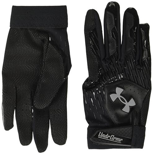 Under Armour Guantes de béisbol Clean Up para niños y jóvenes, (007) Negro / Negro / Acero, Small