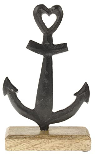 Macosa CP65846 - Ancla decorativa de metal (22 cm, base de madera, madera de mango, aluminio, decoración de baño), diseño marítimo