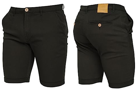 Crosshatch Mens Stretch Slim Fit Chino Shorts with Pockets for Summer, Holiday, Golf by Jeanbase Black 38