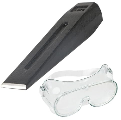 SPARES2GO Log Splitter Chisel Wedge 1.5KG 8 Wood Splitting Maul + Adjustable Safety Goggles Kit
