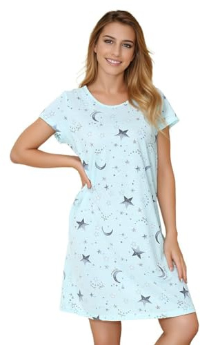 Flintronic Camiseta de Dormir de Algodón para Mujer, Manga Corta Camisón Sexy, Verano Ropa para Dormir Talla Grande, XL