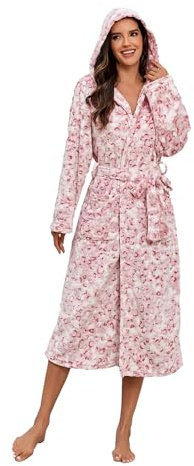 RONGTAI Bata de baño con capucha y estampado de leopardo para mujer, material de forro polar largo y grueso con bolsillo, ligeramente lujoso