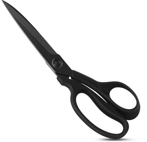 KUONIIY Ciseaux de couture professionnels - Lame ultra tranchante avec revêtement en titane et poignée confortable - Convient pour les tissus, les travaux manuels - 23 cm - Noir