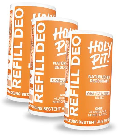HOLY PIT - Nachfüllbarer Deo-Stick [100% Aluminiumfrei] | Bekannt aus dem TV | Unisex für Herren und Damen | Vegan | Refillpack (Orange Mango)