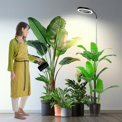 Garpsen Pflanzenlampe, Vollspektrum 65'' Pflanzenlicht mit Schwanenhals, 3 Farbmodi und 5 dimmbare Stufen, 6/12/16H Timer, 80 LEDs Höhenverstellbare Grow Lampe für große Pflanzen(Einbringen von Boden)