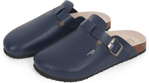Professionelle Clogs Krankenschwester mit Innensohle Echte Leder - Verstellbare Pantoletten Herren Frauen Krankenhaus Pflegekräfte - Ärzte Schuhe Draußen Indoor Garten Sommer Winter (Blau, 43 EU)