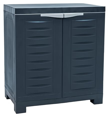 Sunnydaze 25.5 H Resin Garage Storage Cabinet - Garage Cabinet with Adjustable Shelf - Freestanding Utility Storage for Laundry Room, Office, Basement - Charcoal