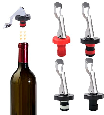 4 Pcs Wine Bottle Stoppers Lever-Arm Lid Vacuum Plug Bottles Wine Stopper Reusable Pourers Spillproof Stopper Set Leak-Proof Rubber Steel Champagne Stoppers for Wine Beer Beverage Supplies