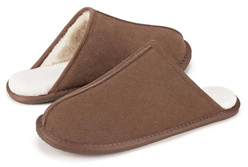 Mishansha Chaussons Homme Hiver Chaud Fourrés Pantoufles Antidérapants Confortables Classique pour Intérieur Extérieur Marron EU 43