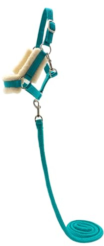 PFIFF Hobby Horse 103129 - Set di Cavezza Little Lou, con Base in Pelliccia Morbida e Maglia di Guida, Misura Regolabile, Colore: Turchese
