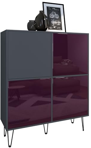 Vladon Highboard Havana V2, Kommode mit 4 Türen und 8 geschlossenen Fächern, Kommode Made in Germany, Anthrazit matt/Brombeer Hochglanz (104 x 124 x 35 cm)