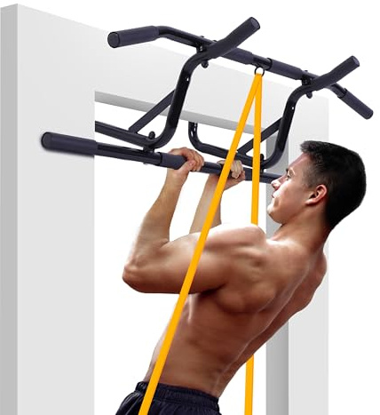 AthleticPro Klimmzugstange für Türrahmen ohne Bohren zum Einhängen – Stabile Pull Up Bar & Türreck für Zuhause [bis 90cm breite Tür] – Für Klimmzüge, Dips & Push-Ups (Schwarz, Profi Klimmzustange)