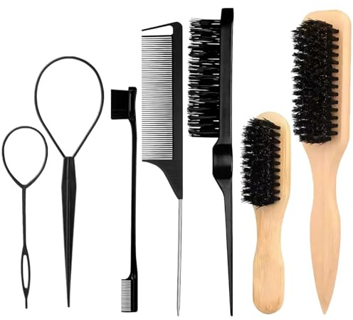 7 Pcs Slick Back Hair Brush Set, Slick Back Brush, Beard and Hair Grooming Kit for Men, Professional Styling Tools for Daily Use and Travel, Styling Accessories for Girls,and Women