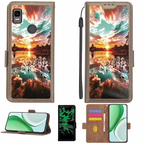 Aroepurt fodral kompatibelt med Cricket Dawson telefonfodral flipskydd [med skärmskydd i härdat glas] [RFID-blockering] [ljuseffekt] LPT-FJ