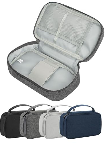 Arae Soft Canvas Tech Pouch – kabel- och laddarorganisatör med avtagbara avdelare | Kompakt enkellager förvaring för powerbank, sladdar och tillbehör, Mörkgrått, SM03