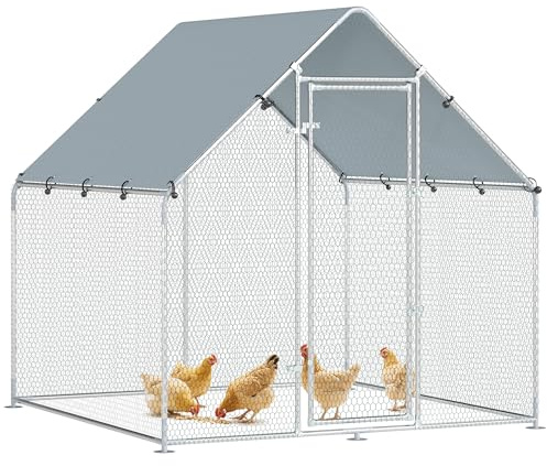 PawHut Pollaio per Galline da Esterno, 2x2x2m 4 m² Recinto Galline in Acciaio Zincato con Tetto Impermeabile Anti-UV e Serratura, Gabbia per 4-6 Polli, Piccoli Animali, Conigli e Anatre