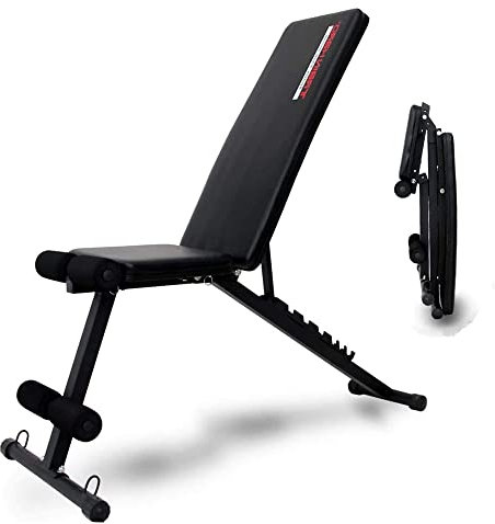 TrainHard Verstellbare Klappbare Hantelbank, Multifunktion Trainingsbank - Schrägbank - Bauchtrainer - Flachbank - Gerade/Schräg/Negativ- Geeignet für Einsteiger für Zuhause bis 200 kg Belastbar