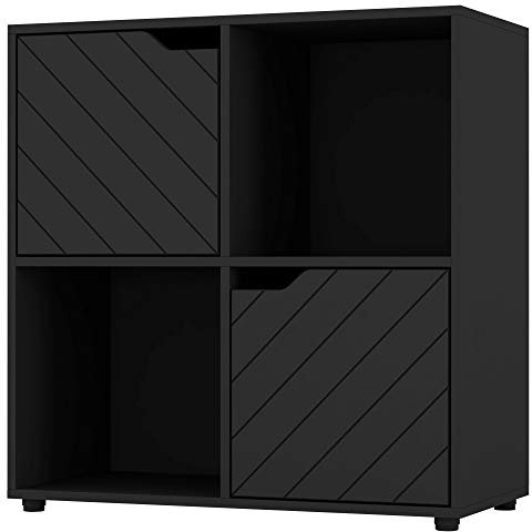 URBNLIVING Estantería de madera negra con puertas de línea, estantería de almacenamiento, armario moderno (puerta negra, cubo de 2 x 2 (4 cubos)