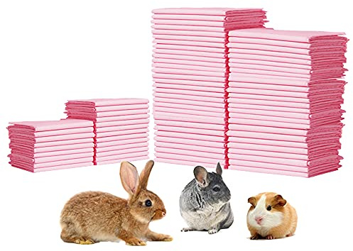 Amakunft Rabbit Pee Pads, Pet Toilet/ Potty Training Pads, Super Absorbent Guinea Pig Disposable Diaper for Hedgehog, Hamster, Chinchilla, Cat, Reptile and Other Small Animal (100pcs-18 x13, Pink)