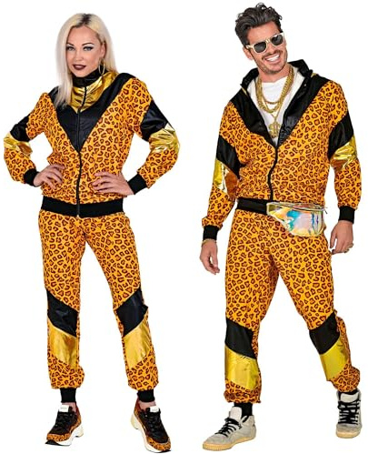 W WIDMANN MILANO Party Fashion - Tuta da ginnastica in costume, stampa animalier, outfit anni '80, tuta da jogging per carnevale e feste