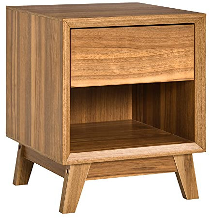 HOMCOM Mesita de Noche Moderna, mesita de Noche, Mesa Auxiliar para Sala de Estar, Mesa Auxiliar con cajón y Estante, Color marrón Nogal