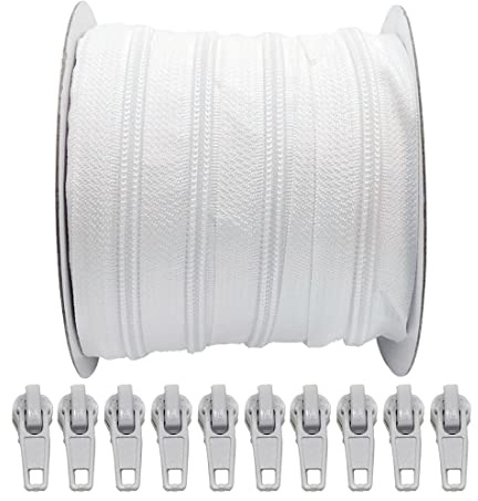 1M / Rollo Cremallera Continua Nylon 3#,con 3 Cursores Automaticos, Deslizadores de Metal, Costura, Manualidades, Para Coser, 3#(1M, 101)