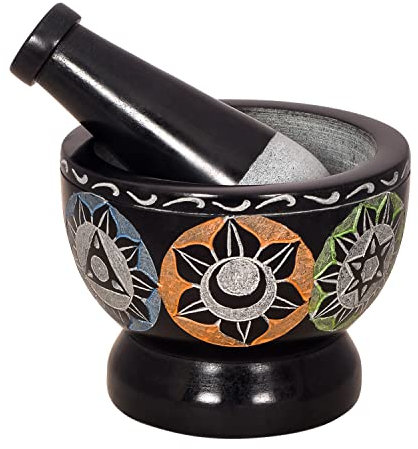 Divit Shilp Mortaio e pestello, realizzato in pietra dura lucida ad alta resistenza, macina in pietra naturale per spezie, paste, erbe, spezie, ecc. (Black with Mix Color)