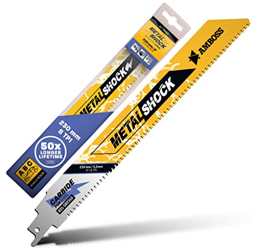AMBOSS METAL SHOCK - 1x Säbelsägeblatt Länge 230 mm / 8 ZpZ - ideal für Abriss/Fahrzeugrettung/Aufbau/Demontage/Rohrleitungsbau - geeignet für Stahl (Rohre/Profile/Träger) sowie Gussrohre