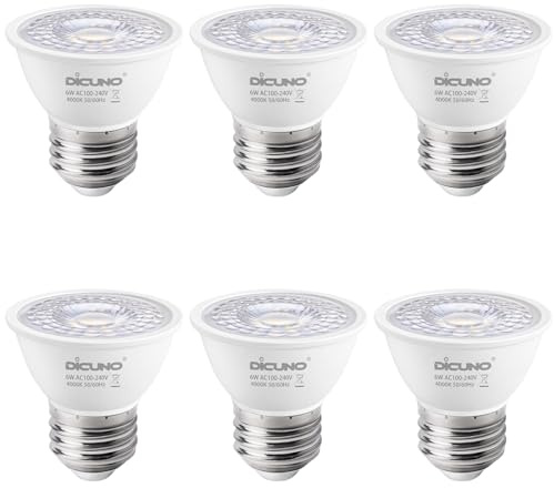 DiCUNO Bombilla LED E27 PAR16, 6W reemplaza 50W foco halógeno, Blanco neutro 4000K, 500lm, No regulable, CRI 90, Foco LED spot MR16, Ángulo de haz 60°, 6 piezas