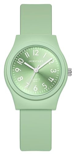 Silverora Armbanduhren Damen Silikon Damenuhren: Einfach Leicht Lesbar Analoge Quarzuhr Silikonarmband Studentuhr mit Arabischen Ziffern Geschenke für Mädchen Frauen grün