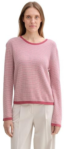 TOM TAILOR Damen Strickpullover aus Baumwolle, 36997 - White Pink Bubble Knit Design, L
